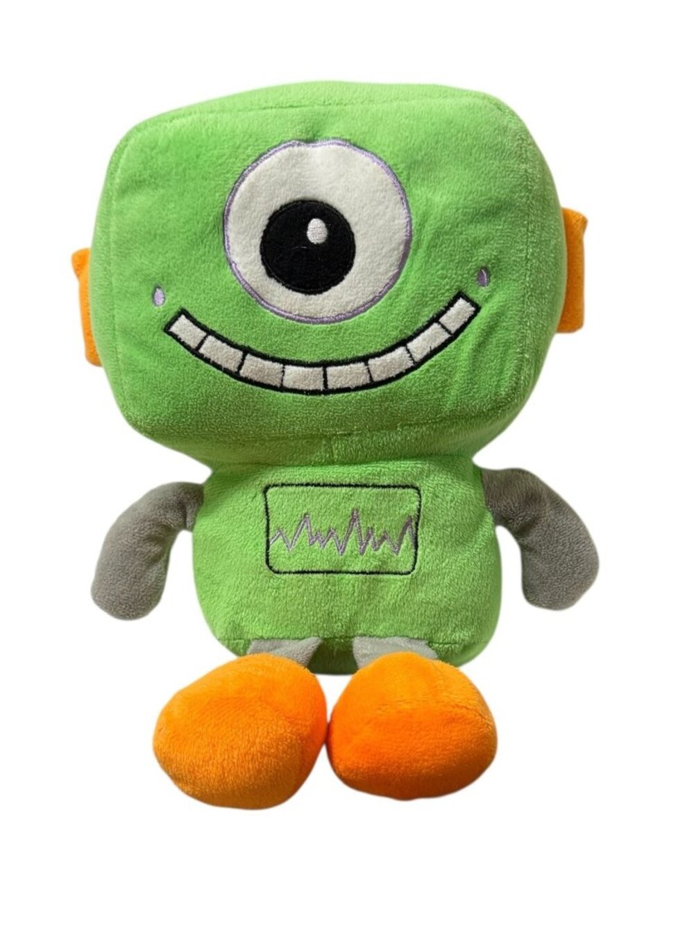 Kellytoy Plushbot Monster 10" Alien Stuffed Smiling Robot Green Orange Halloween